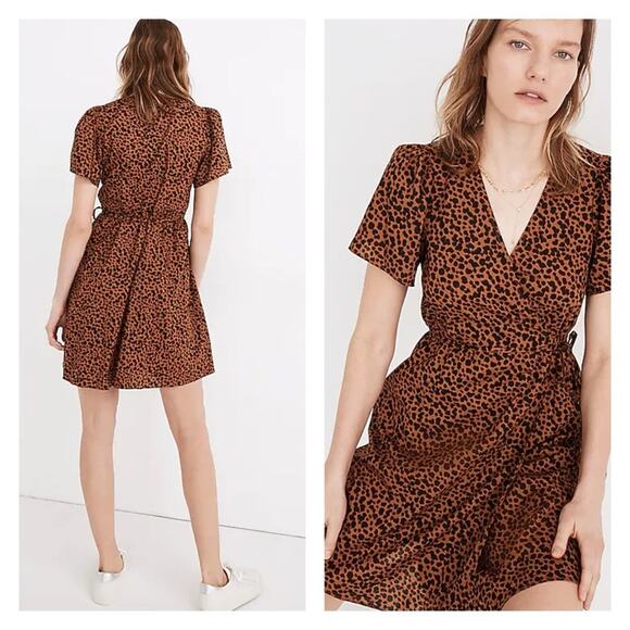 Madewell Dresses & Skirts - Madewell Flutter Sleeve Wrap Dress XS Painted Leopard